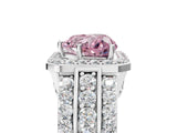 White gold Fancy Pink Heart Cut Halo Diamond Ring with Round  Split Shank and Prong Setting_201