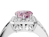 White gold Fancy Pink Heart Cut Halo Diamond Ring with Round  Split Shank and Prong Setting_203