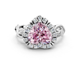 White gold Fancy Pink Heart  Cut Halo Diamond Ring with Scrollwork Band and Four-Prong Setting_116