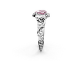 White gold Fancy Pink Heart  Cut Halo Diamond Ring with Scrollwork Band and Four-Prong Setting_118