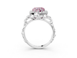 White gold Fancy Pink Heart  Cut Halo Diamond Ring with Scrollwork Band and Four-Prong Setting_142