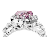 White gold Fancy Pink Heart  Cut Halo Diamond Ring with Scrollwork Band and Four-Prong Setting_143