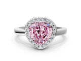 White gold Fancy Pink Heart Cut Halo Diamond Ring with Solitaire Band and Prong Setting_12