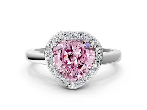 White gold Fancy Pink Heart Cut Halo Diamond Ring with Solitaire Band and Prong Setting_12