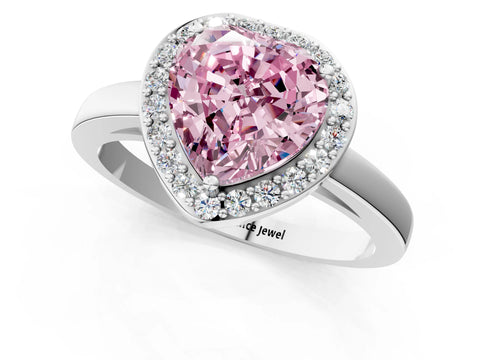 White gold Fancy Pink Heart Cut Halo Diamond Ring with Solitaire Band and Prong Setting_13