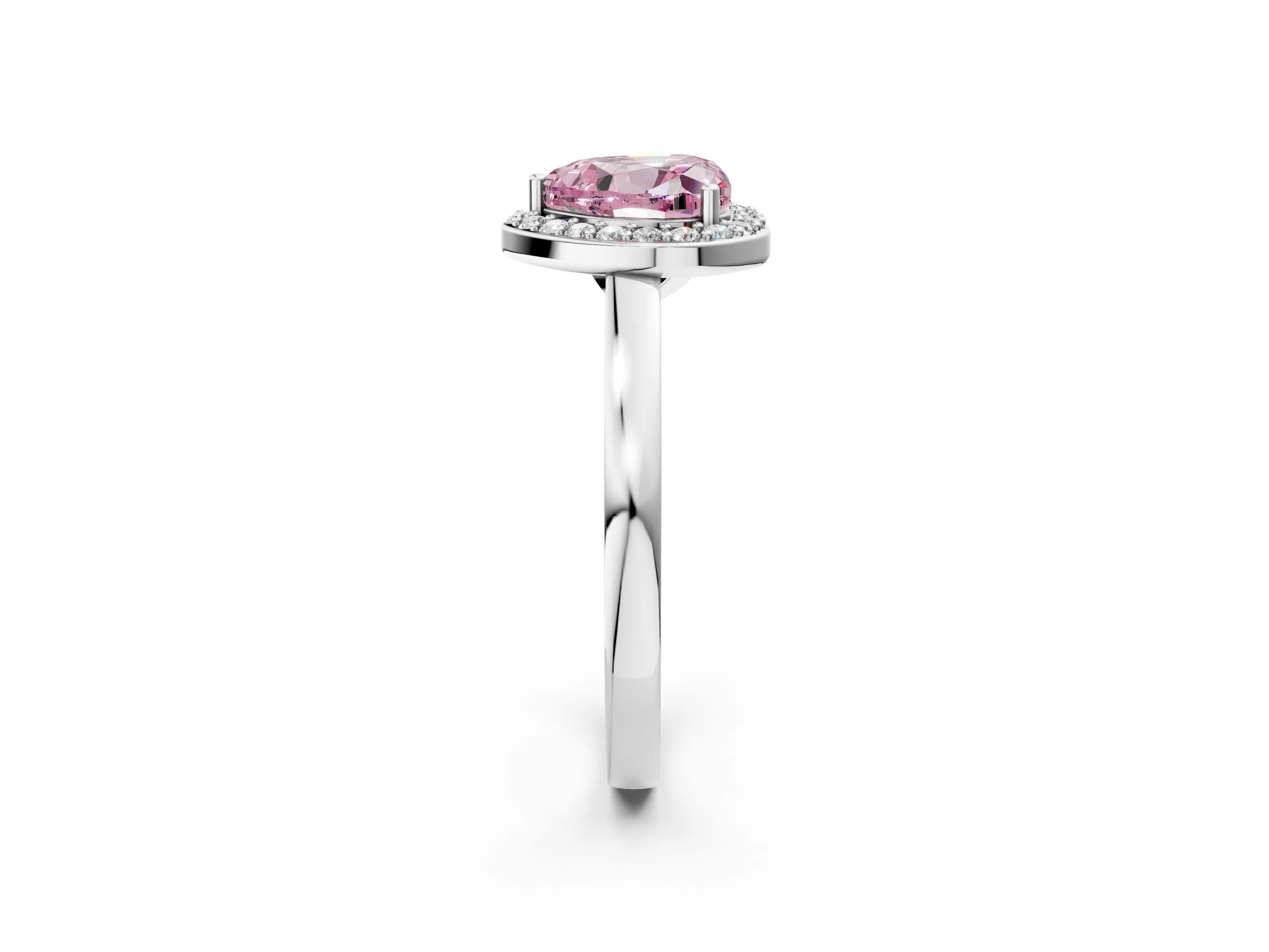 White gold Fancy Pink Heart Cut Halo Diamond Ring with Solitaire Band and Prong Setting_14
