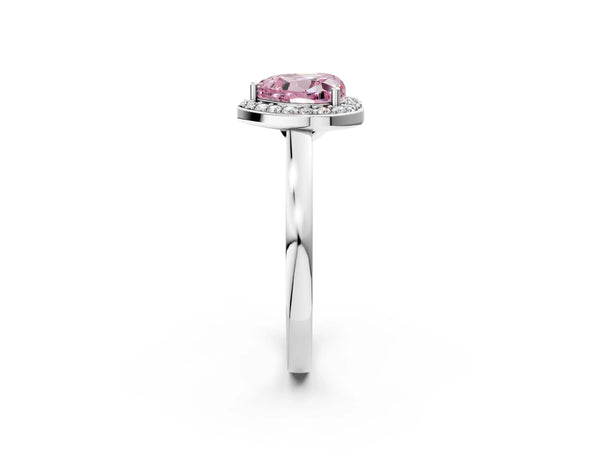 Platinum Fancy Pink Heart Cut Halo Diamond Ring with Solitaire Band and Prong Setting