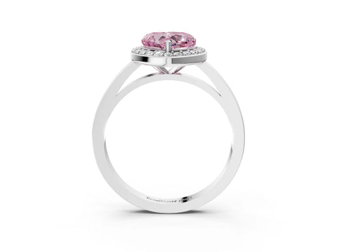 White gold Fancy Pink Heart Cut Halo Diamond Ring with Solitaire Band and Prong Setting_15