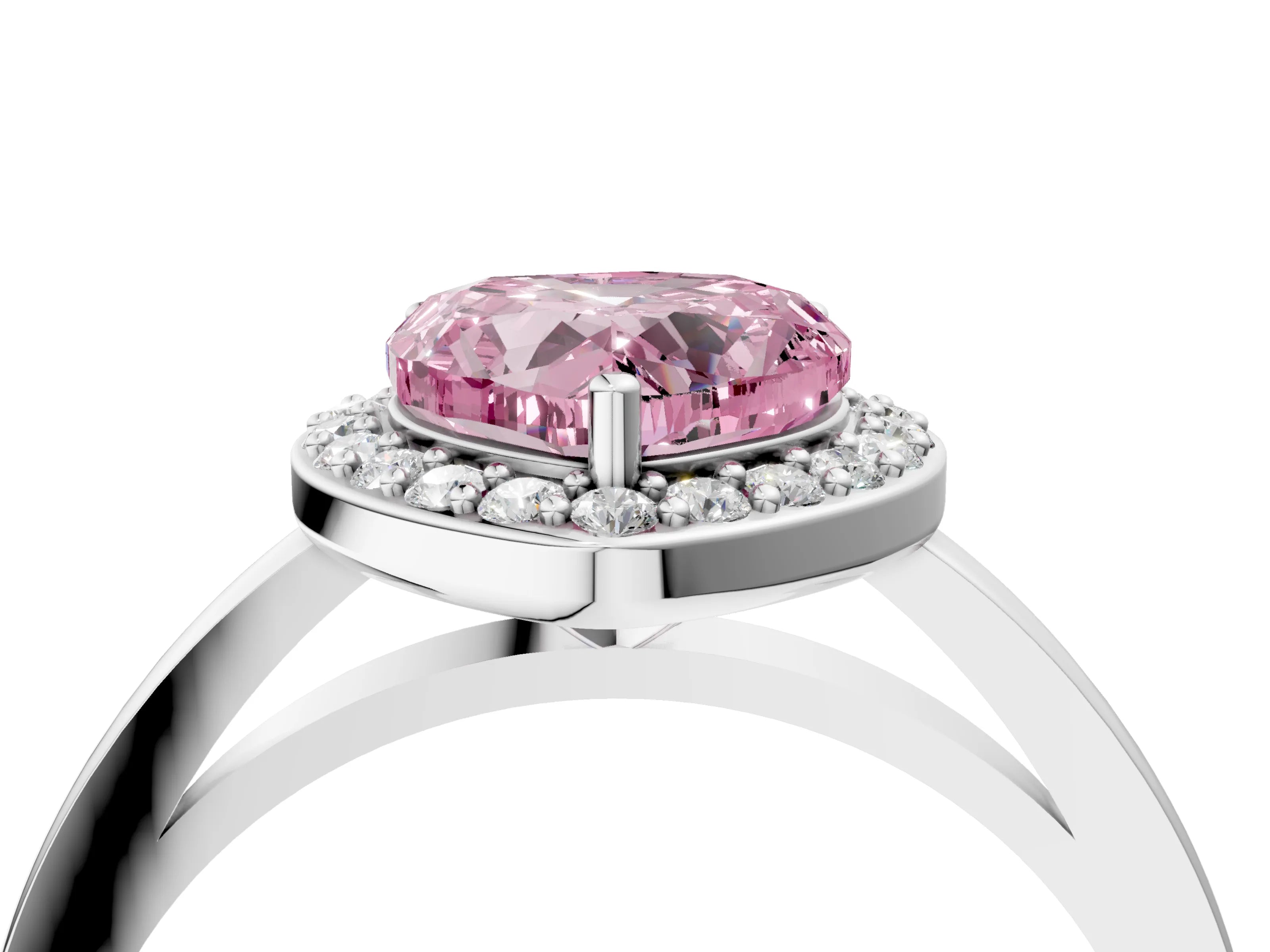 White gold Fancy Pink Heart Cut Halo Diamond Ring with Solitaire Band and Prong Setting_16