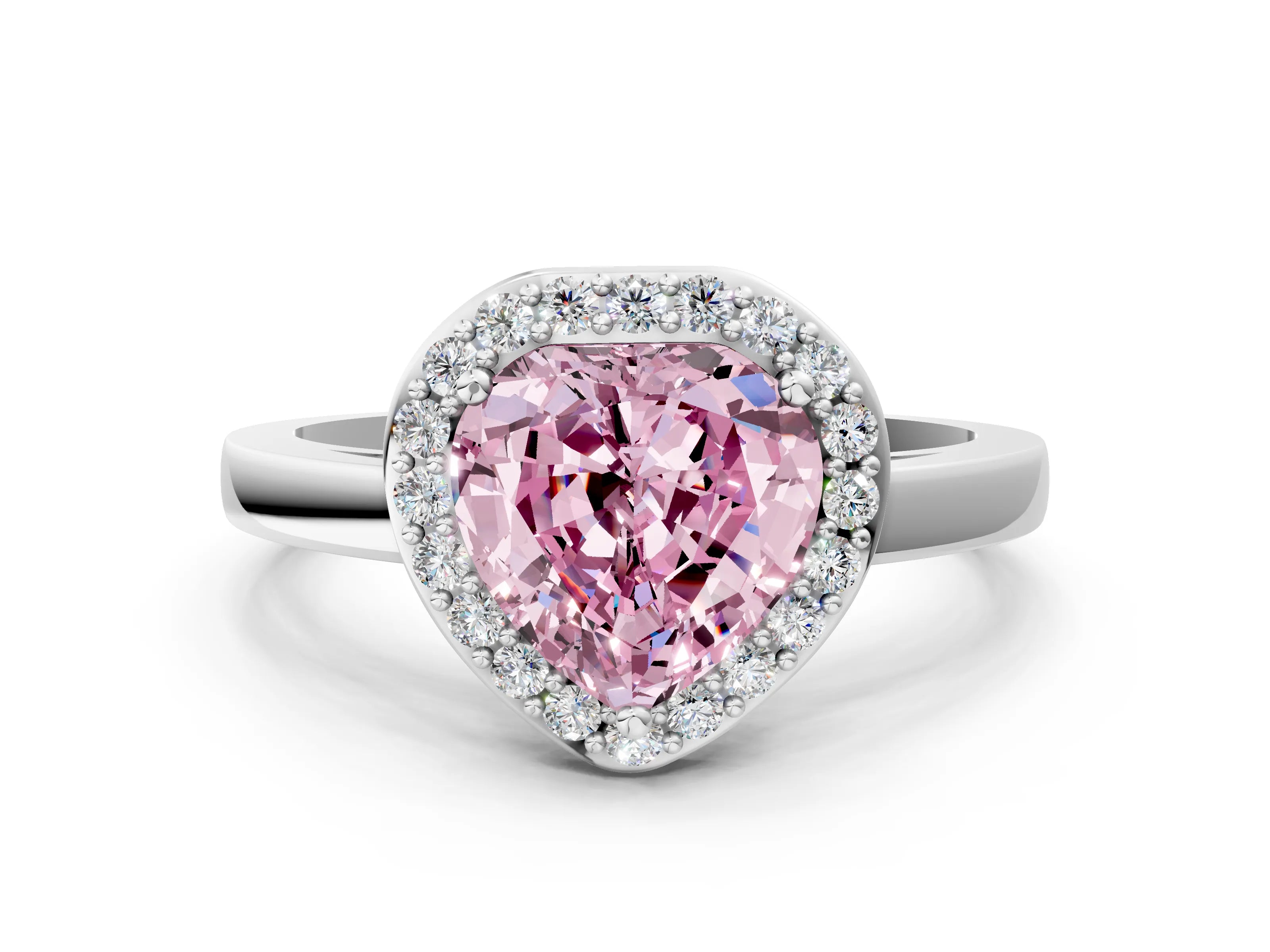White gold Fancy Pink Heart Cut Halo Diamond Ring with Solitaire Band and Prong Setting_24