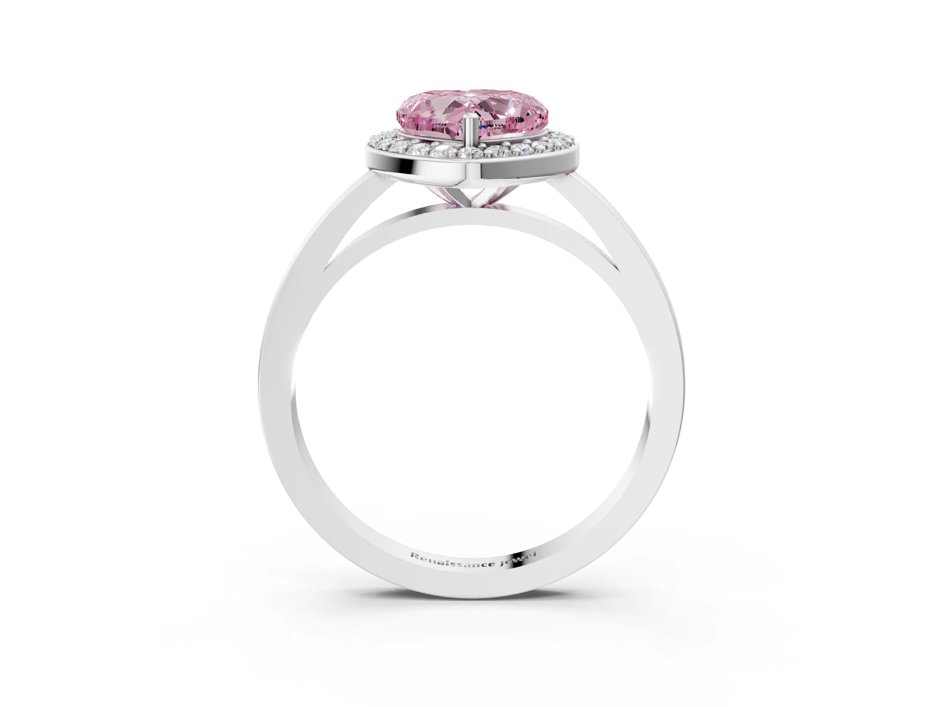 White gold Fancy Pink Heart Cut Halo Diamond Ring with Solitaire Band and Prong Setting_27