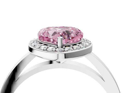 White gold Fancy Pink Heart Cut Halo Diamond Ring with Solitaire Band and Prong Setting_28