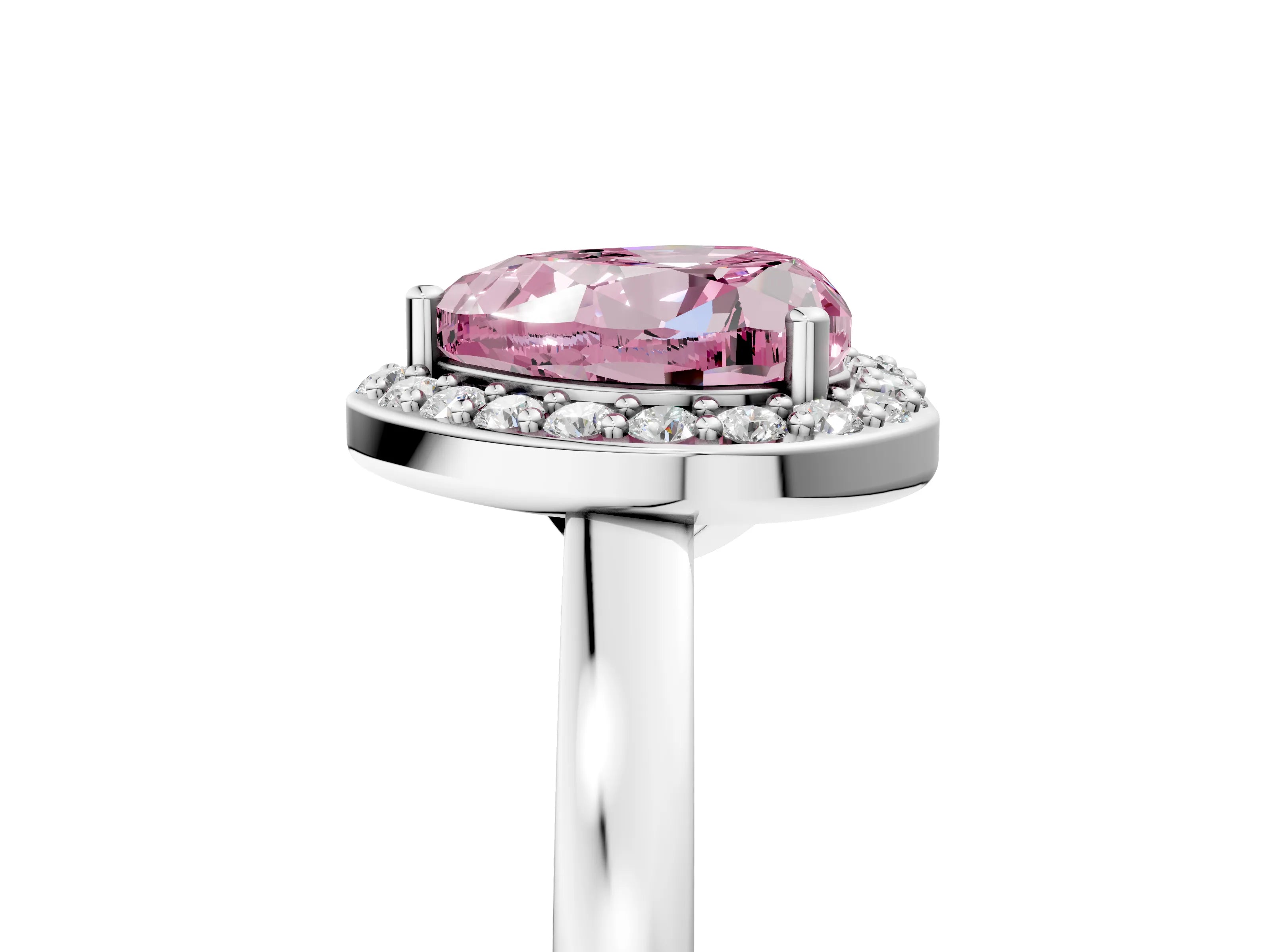 White gold Fancy Pink Heart Cut Halo Diamond Ring with Solitaire Band and Prong Setting_29