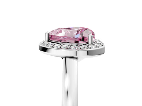 White gold Fancy Pink Heart Cut Halo Diamond Ring with Solitaire Band and Prong Setting_29
