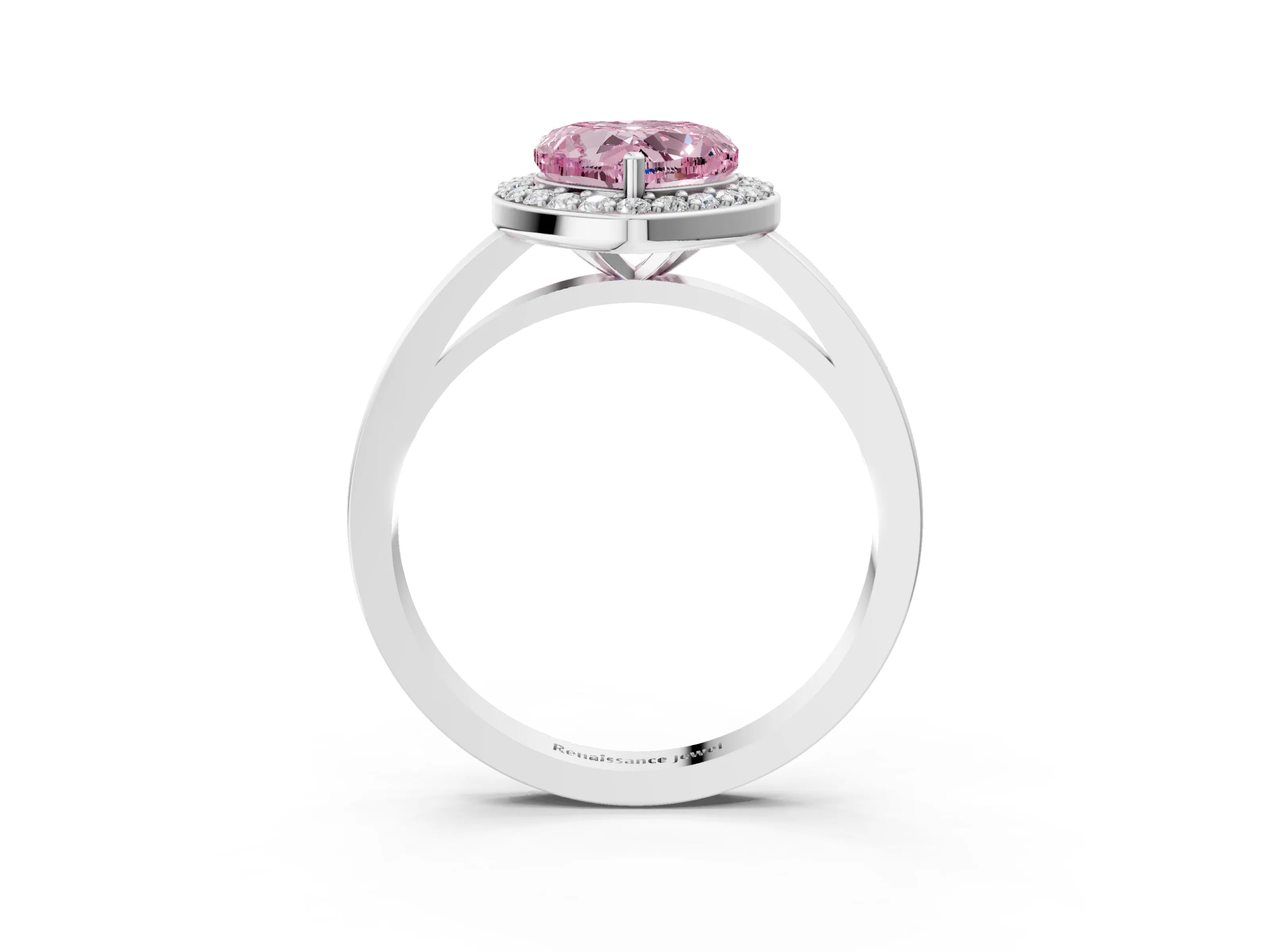 White gold Fancy Pink Heart Cut Halo Diamond Ring with Solitaire Band and Prong Setting_3