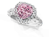 White gold Fancy Pink Heart Cut Halo Diamond Solitaire with Filigree Band and Four-Prong Setting_1