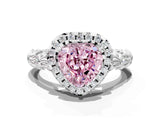 White gold Fancy Pink Heart Cut Halo Diamond Solitaire with Filigree Band and Four-Prong Setting