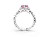 White gold Fancy Pink Heart Cut Halo Diamond Solitaire with Filigree Band and Four-Prong Setting_3