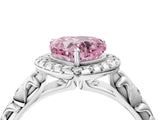 White gold Fancy Pink Heart Cut Halo Diamond Solitaire with Filigree Band and Four-Prong Setting_4