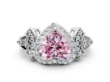 White gold Fancy Pink Heart Cut Halo Diamond Split Shank Engagement Ring with Four-Prong Setting