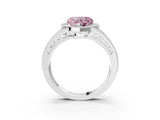 White gold Fancy Pink Heart Cut Halo Diamond Split Shank Ring with Prong Setting_21