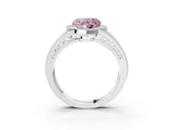 White gold Fancy Pink Heart Cut Halo Diamond Split Shank Ring with Prong Setting_3