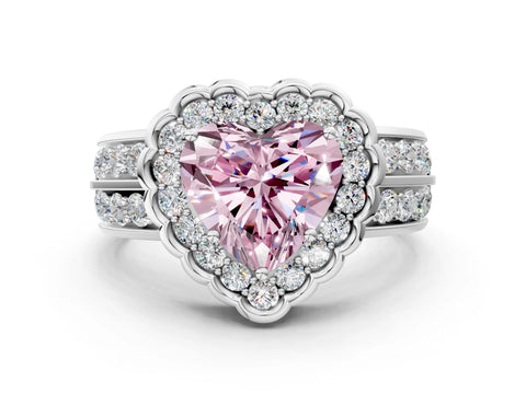 White gold Fancy Pink Heart Cut Halo Diamond Split Shank Ring with Scalloped Prong Setting_12