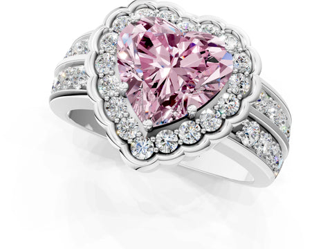 White gold Fancy Pink Heart Cut Halo Diamond Split Shank Ring with Scalloped Prong Setting_13