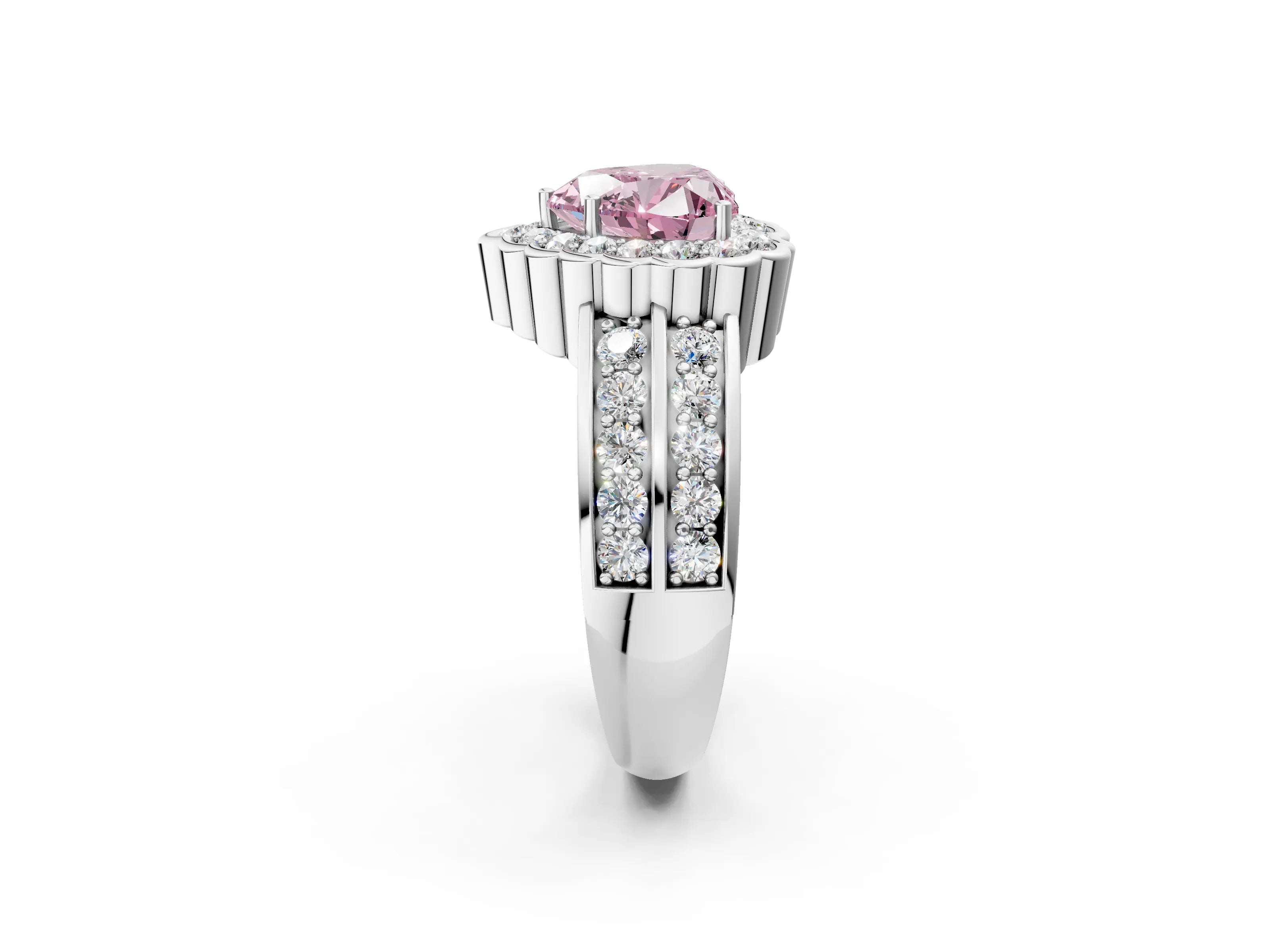 White gold Fancy Pink Heart Cut Halo Diamond Split Shank Ring with Scalloped Prong Setting_14