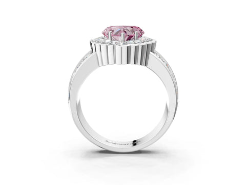 White gold Fancy Pink Heart Cut Halo Diamond Split Shank Ring with Scalloped Prong Setting_15
