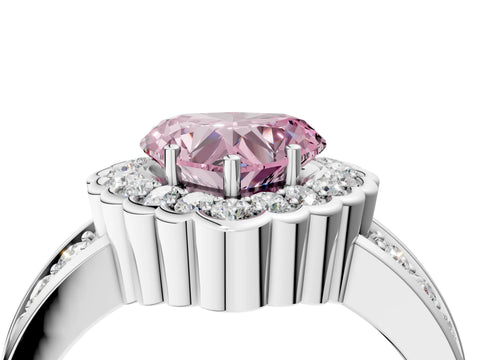 White gold Fancy Pink Heart Cut Halo Diamond Split Shank Ring with Scalloped Prong Setting_16