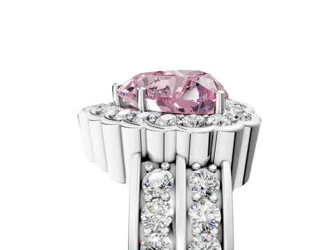 White gold Fancy Pink Heart Cut Halo Diamond Split Shank Ring with Scalloped Prong Setting_17