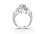 White gold Fancy Pink Heart Cut Halo Milgrain Diamond Engagement Ring with Leaf Band and Four-Prong Setting_3