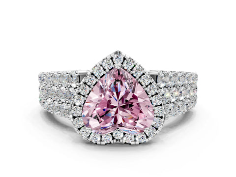 White gold Fancy Pink Heart Cut Halo Pavé Diamond Engagement Ring with Split Shank and Four-Prong Setting_3
