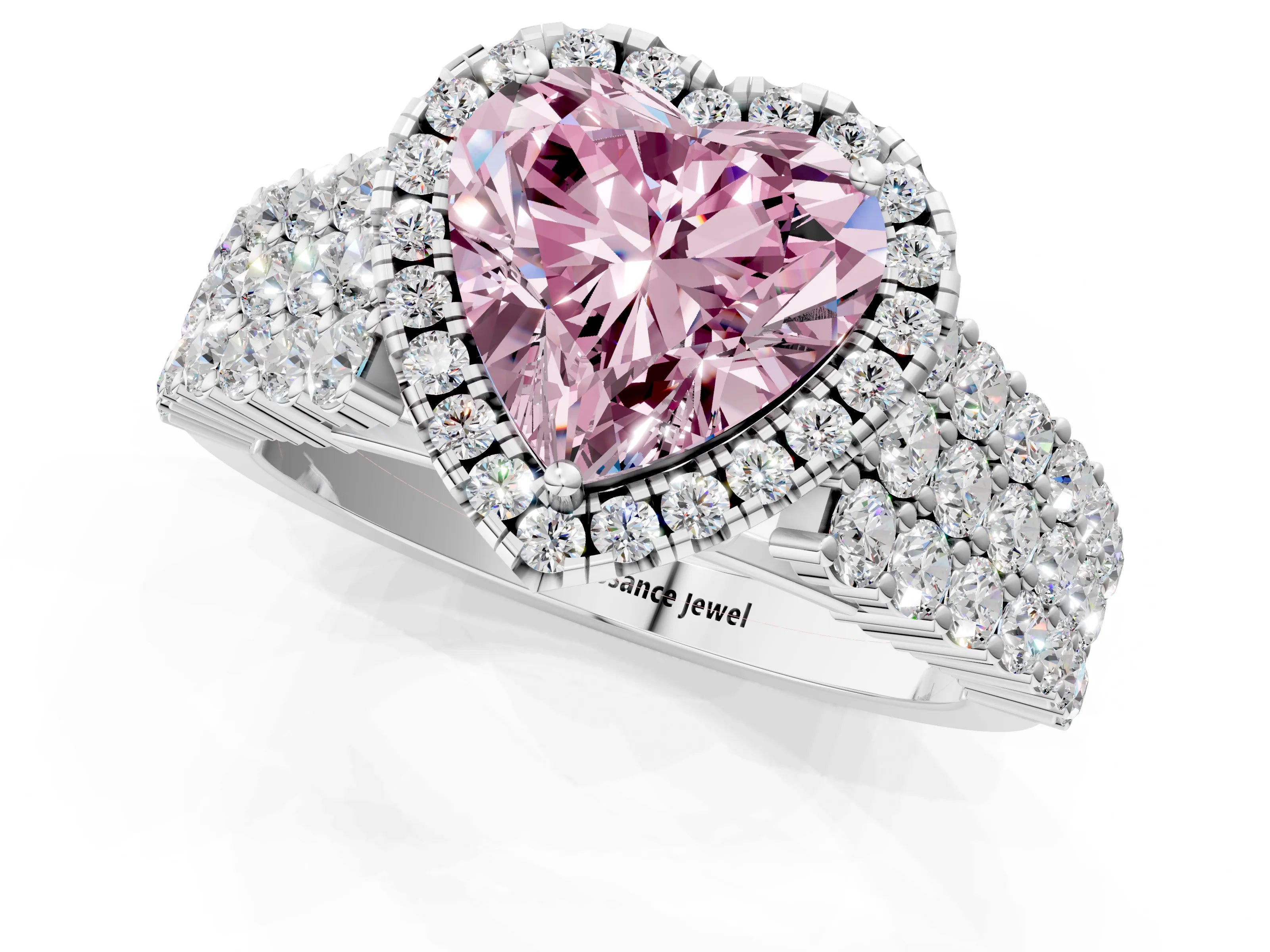 White gold Fancy Pink Heart Cut Halo Pavé Diamond Engagement Ring with Split Shank and Four-Prong Setting_4