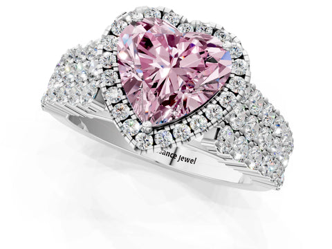 White gold Fancy Pink Heart Cut Halo Pavé Diamond Engagement Ring with Split Shank and Four-Prong Setting_4