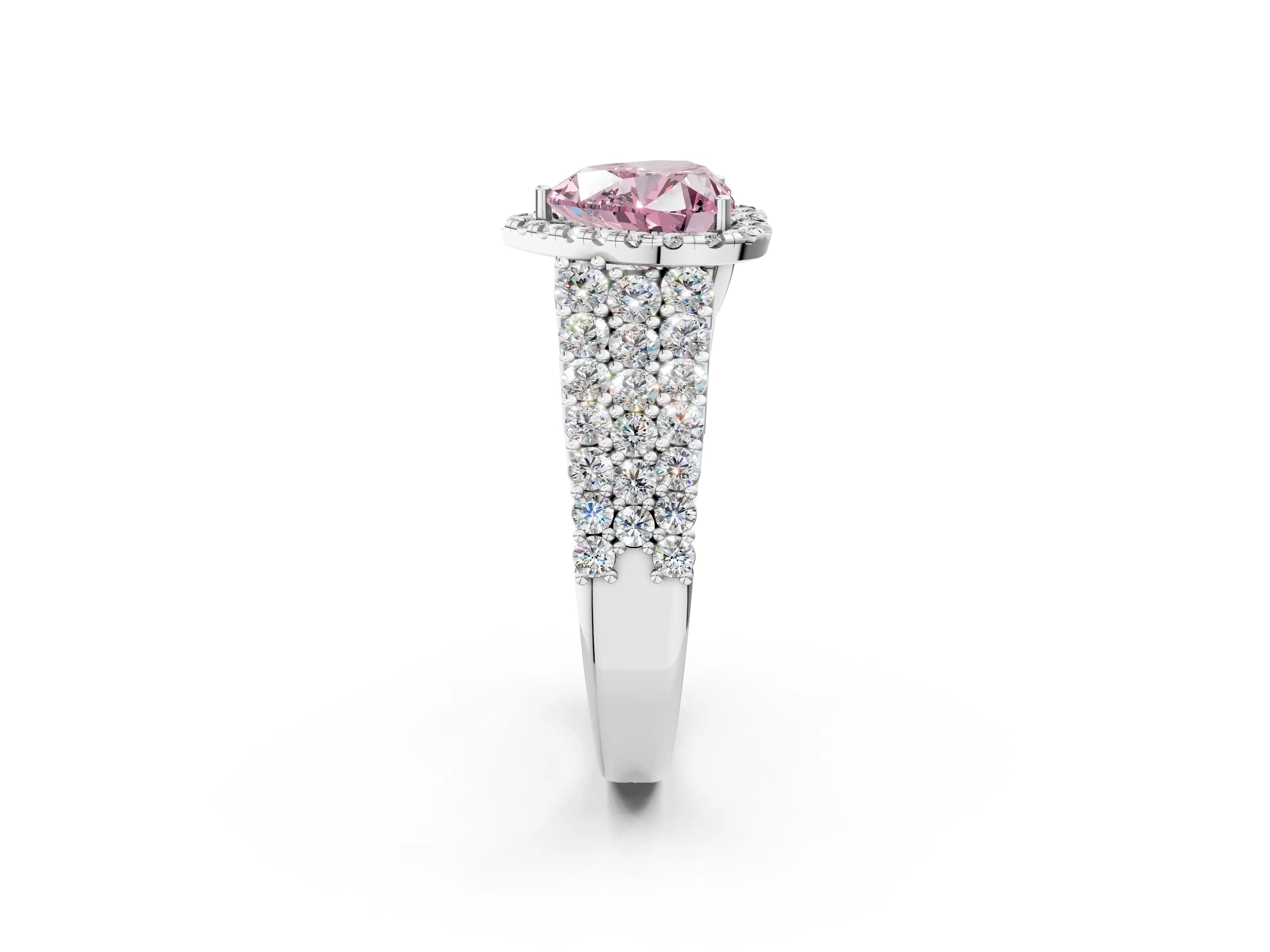 White gold Fancy Pink Heart Cut Halo Pavé Diamond Engagement Ring with Split Shank and Four-Prong Setting_5