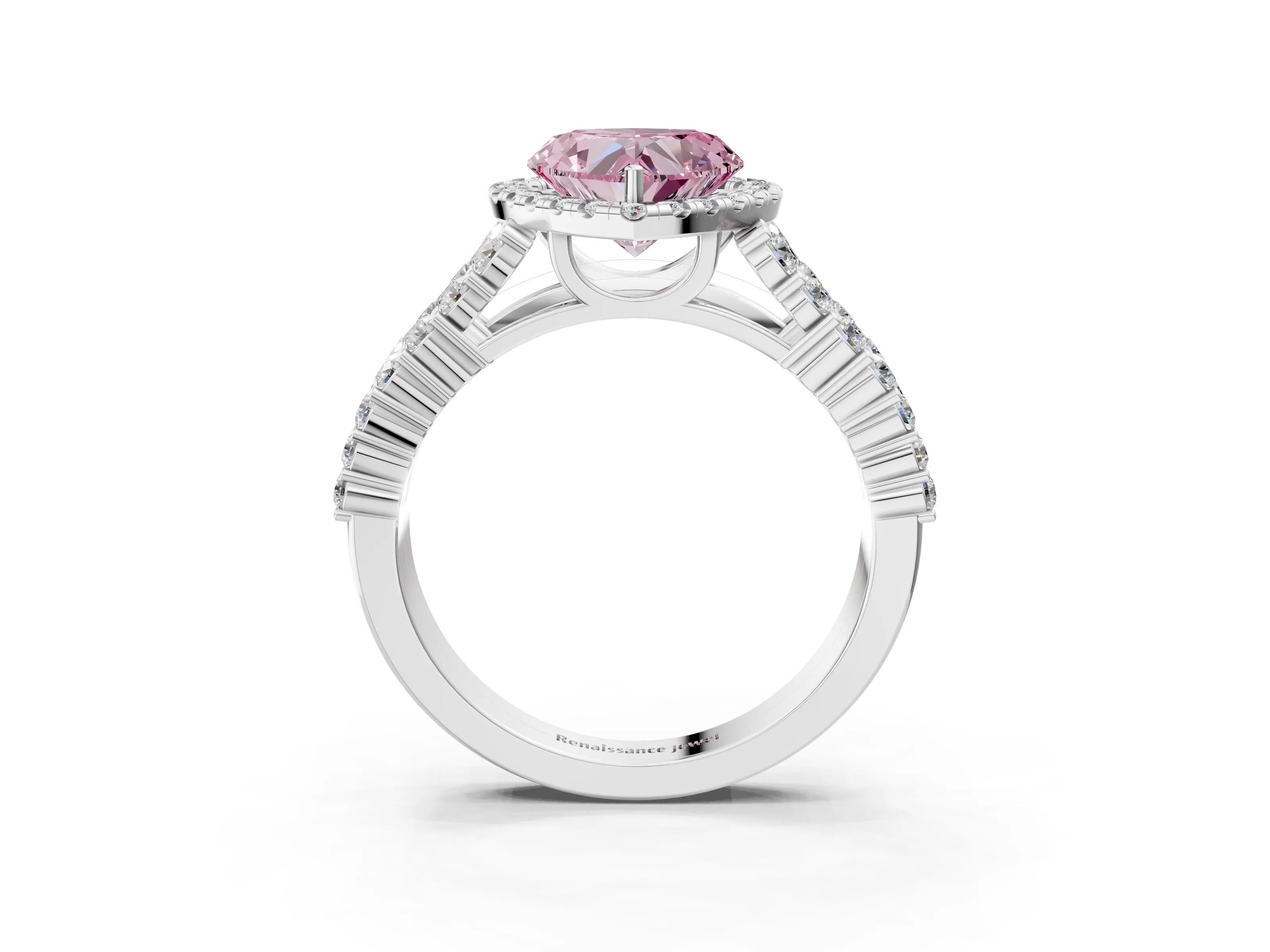 White gold Fancy Pink Heart Cut Halo Pavé Diamond Engagement Ring with Split Shank and Four-Prong Setting_6