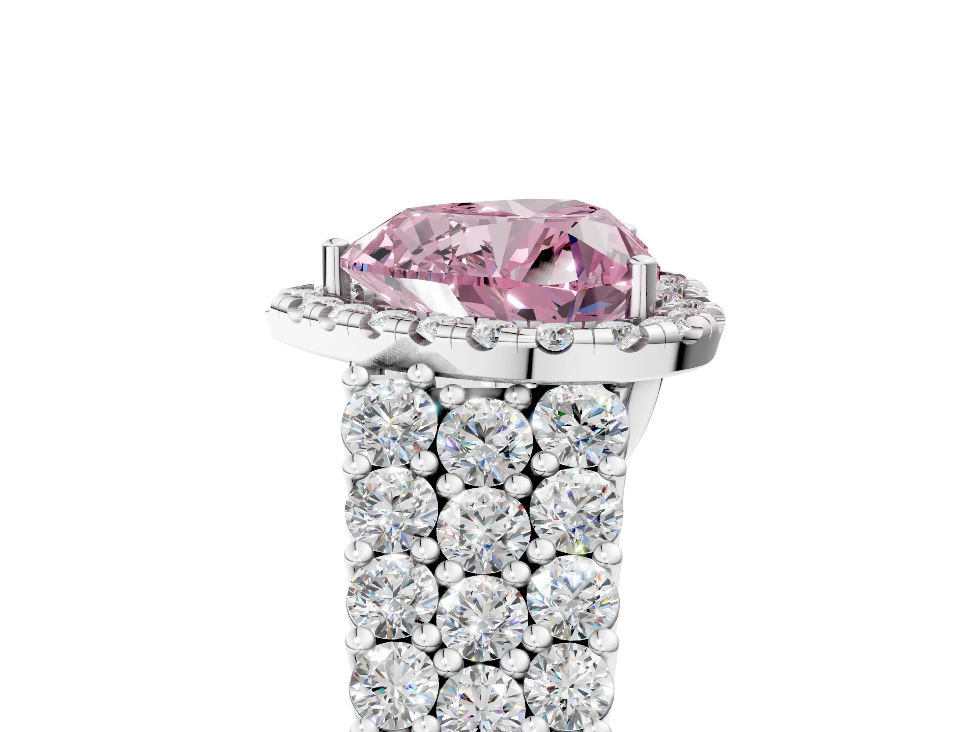 White gold Fancy Pink Heart Cut Halo Pavé Diamond Engagement Ring with Split Shank and Four-Prong Setting_8