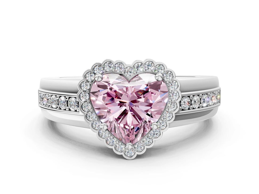 White gold Fancy Pink Heart  Cut Halo Pave Band Four-Prong Ring_49
