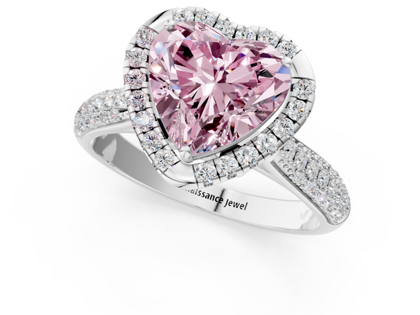 White gold Fancy Pink Heart  Cut Halo Pave Band Four-Prong Setting Ring