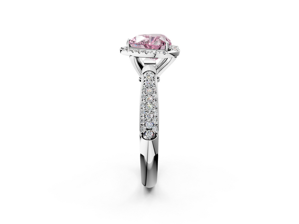 White gold Fancy Pink Heart  Cut Halo Pave Band Four-Prong Setting Ring
