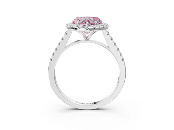 White gold Fancy Pink Heart Cut Halo Pave Diamond Engagement Ring with Four-Prong Setting