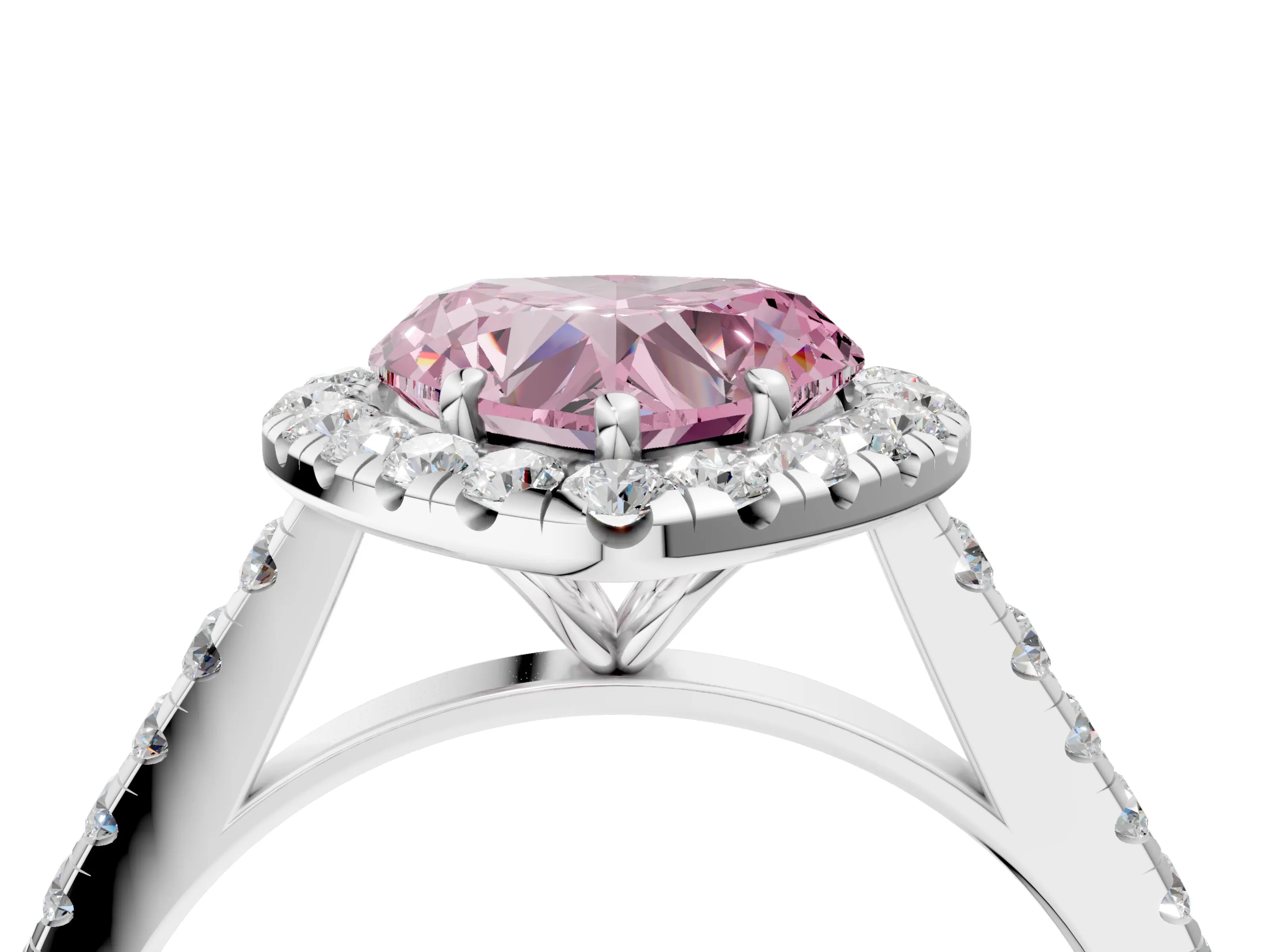 White gold Fancy Pink Heart Cut Halo Pave Diamond Engagement Ring with Four-Prong Setting_64