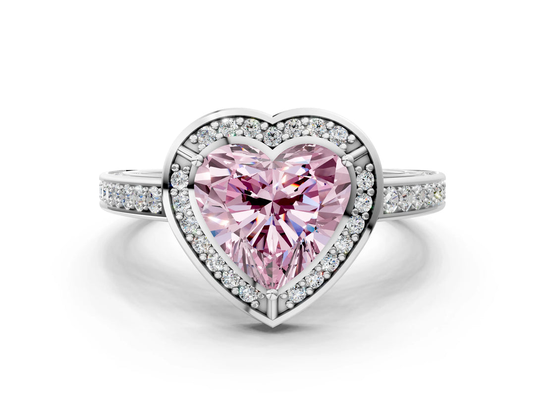 White gold Fancy Pink Heart  Cut Halo Pave Split Shank Prong Setting Ring_32
