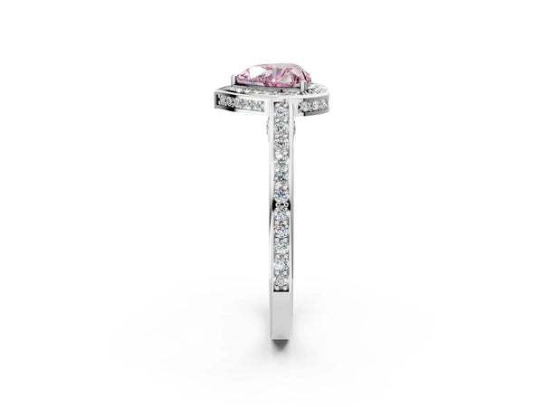 White gold Fancy Pink Heart  Cut Halo Pave Split Shank Prong Setting Ring