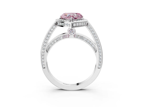 White gold Fancy Pink Heart  Cut Halo Pave Split Shank Prong Setting Ring