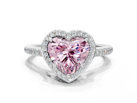White gold Fancy Pink Heart Cut Halo Round Diamond Pavé Band with Four-Prong Setting_15