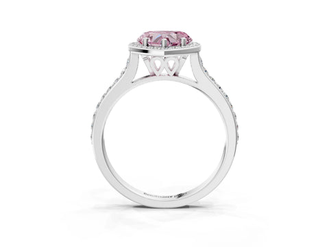 White gold Fancy Pink Heart Cut Halo Round Diamond Pavé Band with Four-Prong Setting_18