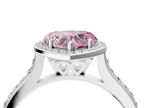 White gold Fancy Pink Heart Cut Halo Round Diamond Pavé Band with Four-Prong Setting_19